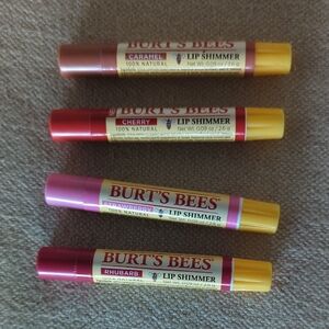 🆕 Burt's Bees Lip Shimmer Collection - Caramel, Cherry, Strawberry, Rhubarb